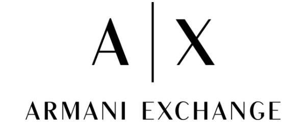 Armani Exchange logo featuring a bold 'AX' monogram in a sleek, modern font